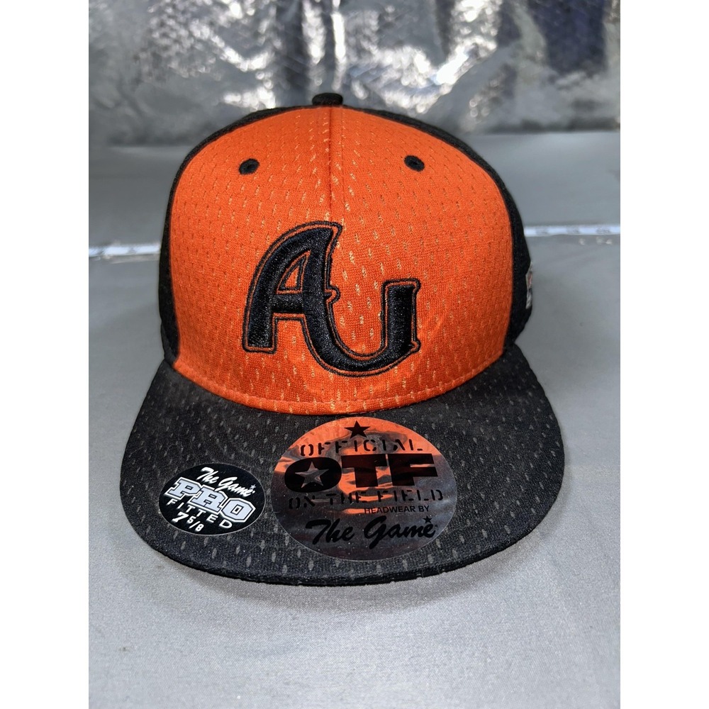 AU Logo Hat Cap Fitted Mens 7 5/8 Black Orange Team Baseball The Game Pro